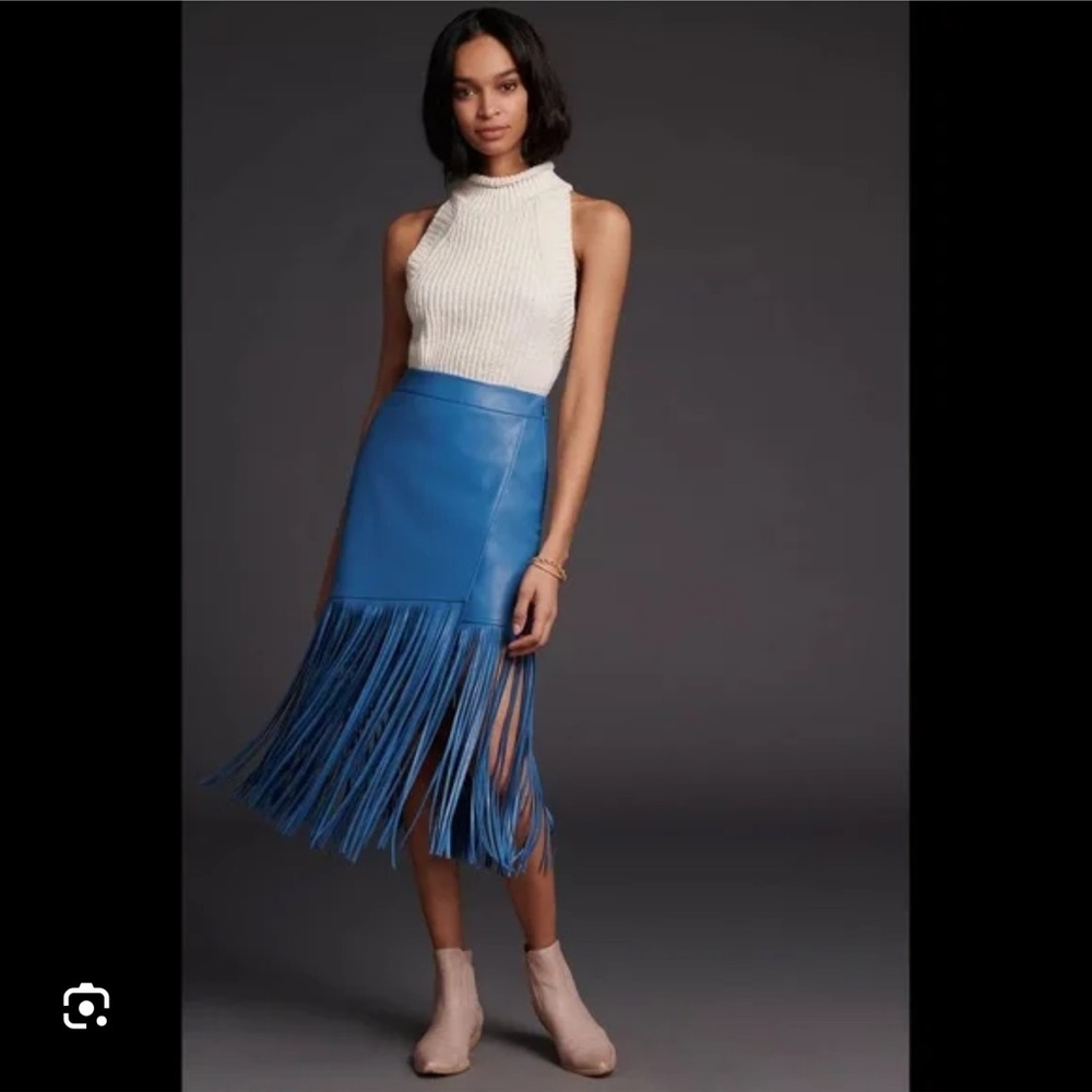 Anthropologie Blue Asymmetrical Cut Out Midi Skirt